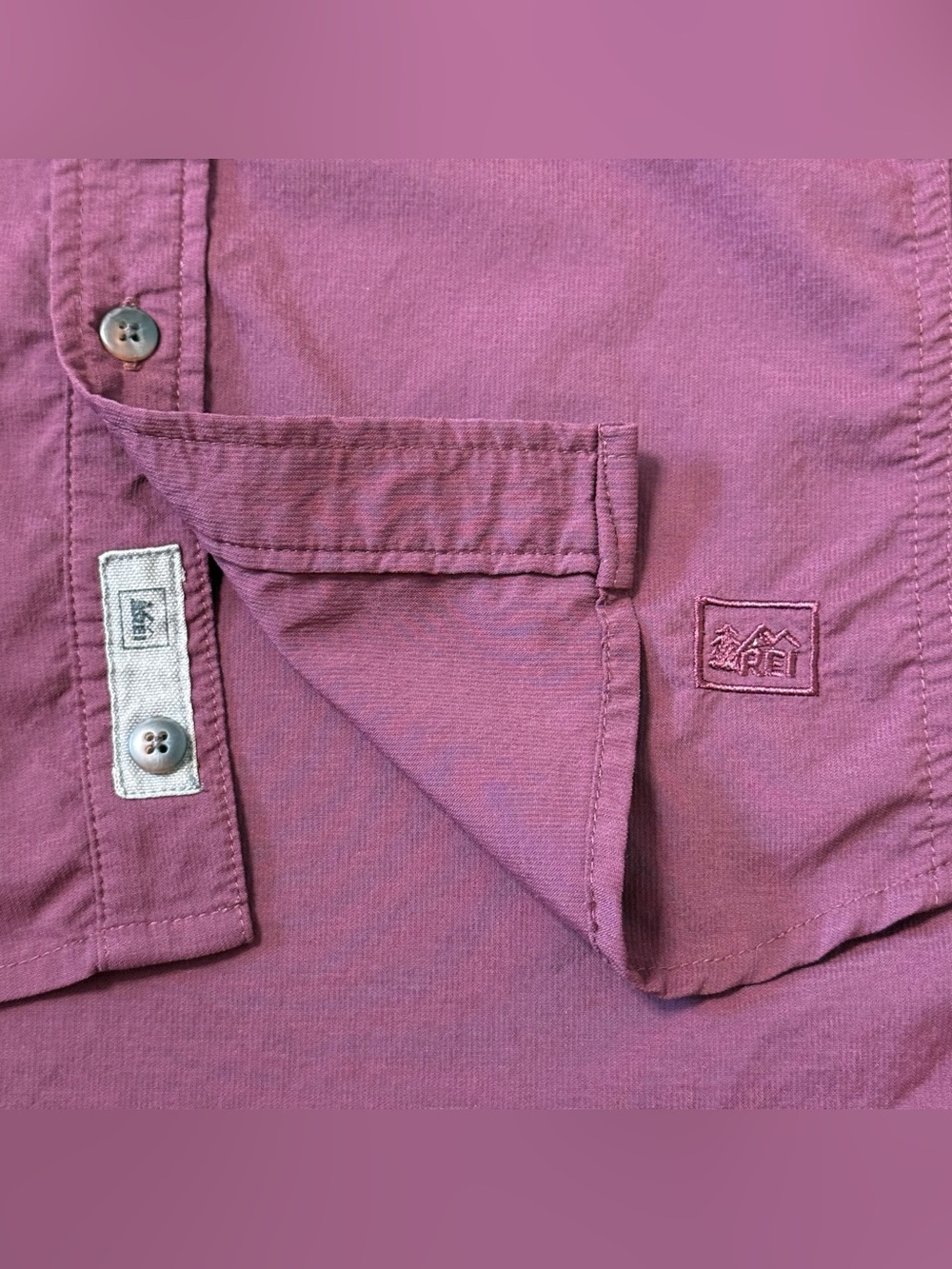 REI Co-op Sahara Men  L Long Sleeve Hiking Fishing Shirt Burgundy Nylon Stretch - Picture 10 of 16
